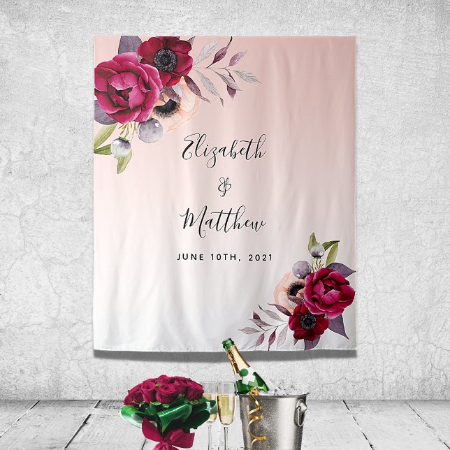 Wedding rose gold blush florals burgundy tapestry (Creator Uploaded)