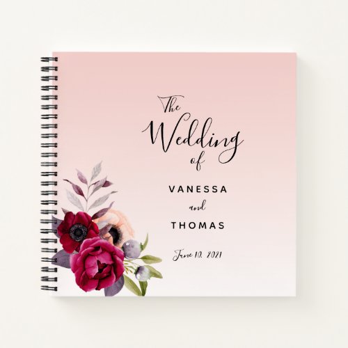 Wedding rose gold blush pink florals guest book