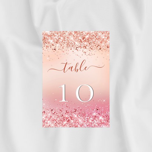 Wedding rose gold blush pink glitter dust table number