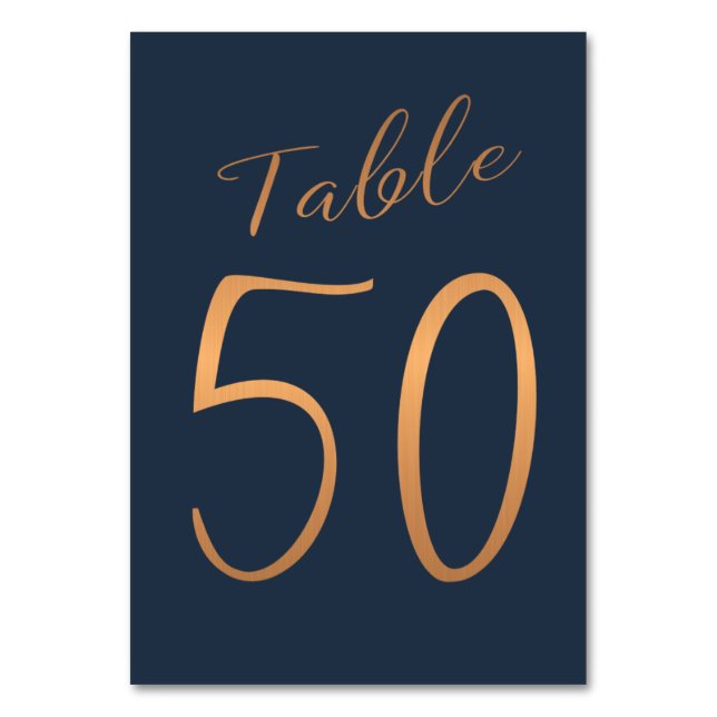Wedding rose gold copper glitter navy table number (Front)