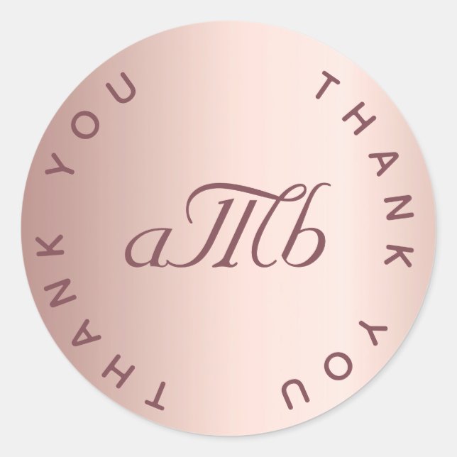 Wedding rose gold couple monogram thank you classic round sticker (Front)