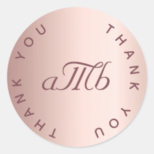 Wedding rose gold couple monogram thank you classic round sticker
