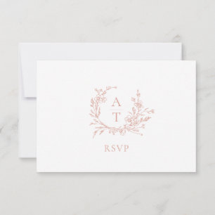Wedding Rose Gold Crest Monogram RSVP Card