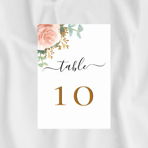 Wedding rose gold eucalyptus greenery table number