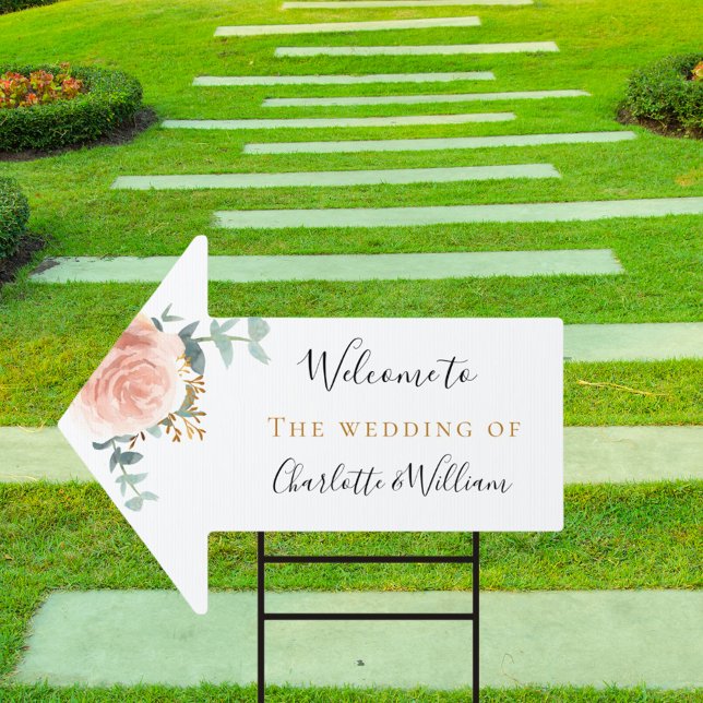 Wedding rose gold floral eucalyptus elegant arrow sign (Creator Uploaded)