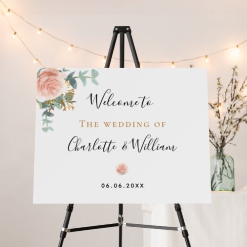 Wedding rose gold floral eucalyptus elegant foam board