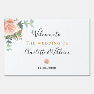 Wedding rose gold floral eucalyptus elegant sign