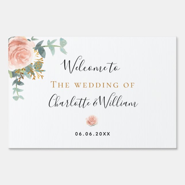 Wedding rose gold floral eucalyptus elegant sign (Front)