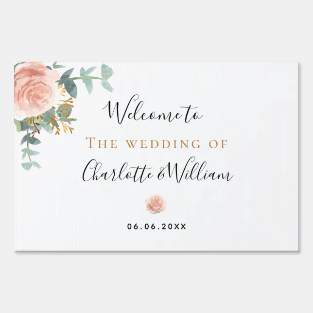 Wedding rose gold floral eucalyptus elegant sign | Zazzle