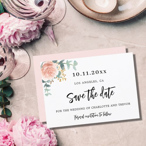 Wedding rose gold floral eucalyptus save the date