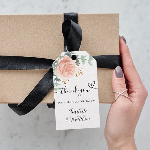 Wedding rose gold floral greenery thank you gift tags