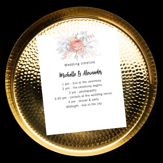 Wedding rose gold florals white program timeline (Creator Uploaded)