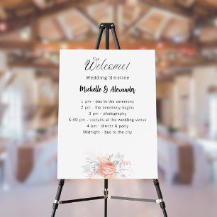 Wedding rose gold flowers program timeline foam board