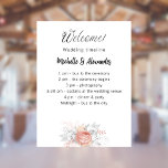 Wedding rose gold flowers program timeline poster<br><div class="desc">A wedding timeline,  program.  A white background decorated with rose gold and white florals,  flowers and faux silver foliage.   Personalize and add your names and the program.  Black letters.</div>