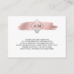 Wedding Rose Gold Foil Heart Monograms DETAILS Enclosure Card