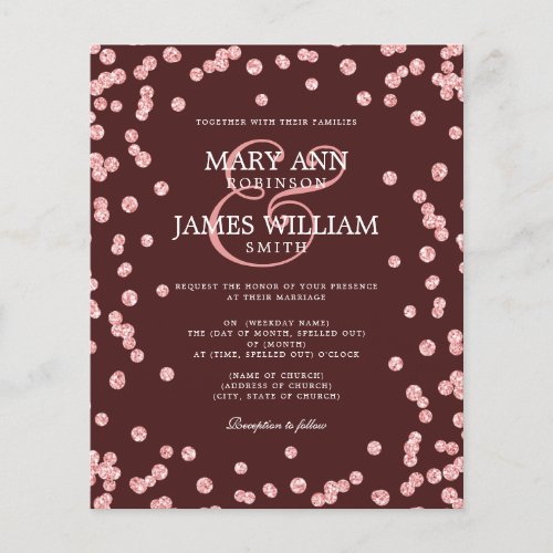 Wedding Rose Gold Glitter Confetti Burgundy Flyer