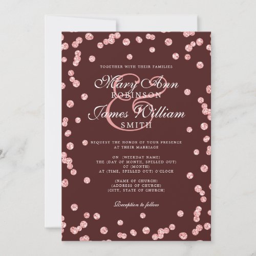 Wedding Rose Gold Glitter Confetti Burgundy  Invitation