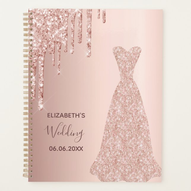 Wedding rose gold glitter drips bride 2025 planner (Front)