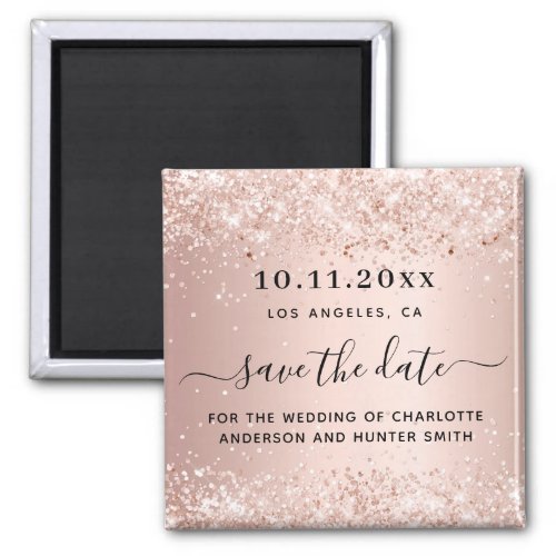 Wedding rose gold glitter save the date magnet