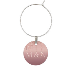 Wedding Rose Gold Glitter Your Letters Wine Charm