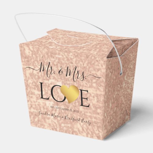 Wedding Rose Gold Heart Script Name Mr and Mrs T Favor Boxes