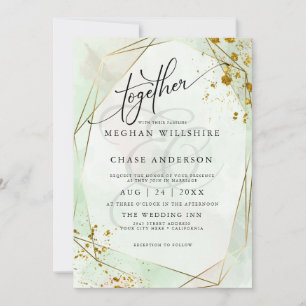 WEDDING   Rose Mint Gold Dappled Watercolor  Cards