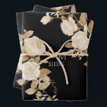 Wedding Rose Monogram Black Wrapping Paper Sheets<br><div class="desc">Romantic and chic rose design.</div>