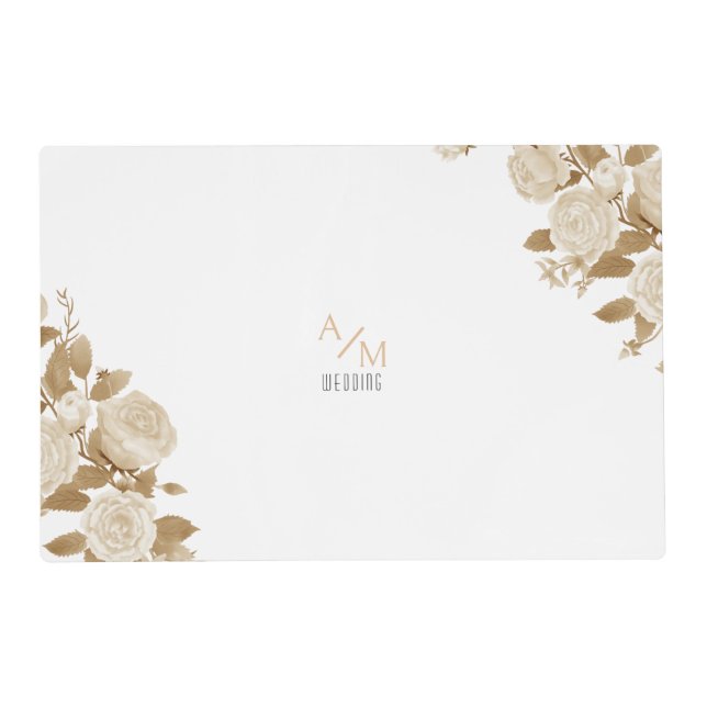 Wedding Rose Monogram White Placemat (Front)
