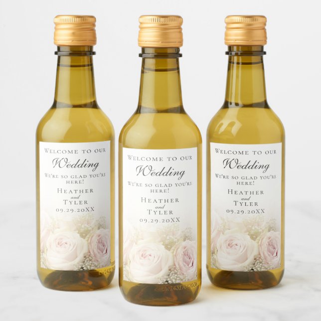 Wedding Roses Mini Wine Bottle Labels (Bottles)