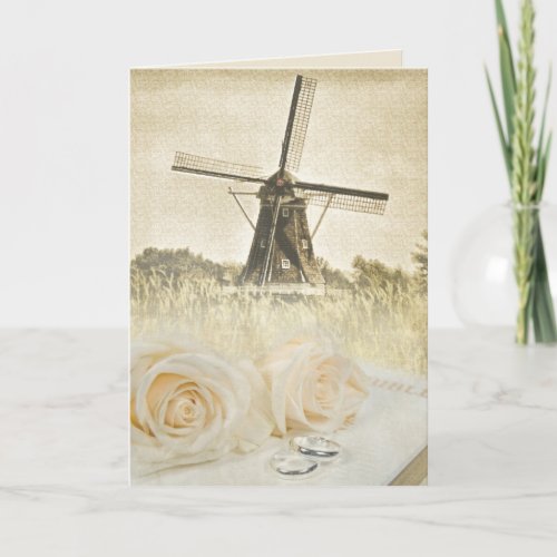Wedding Roses On Bible With Windmill Card