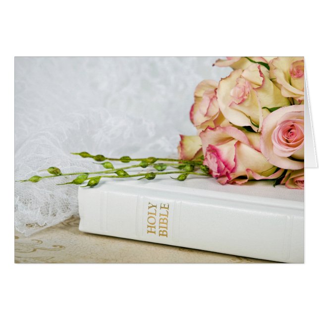 Wedding Roses on White Bible Cards (Front Horizontal)