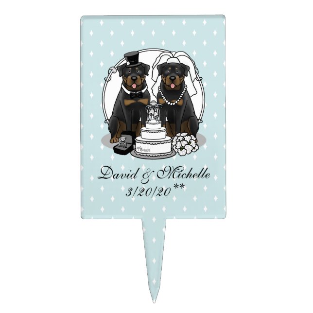 Wedding Rottweilers Bride and Groom Dogs Cute Cake Topper (Front)