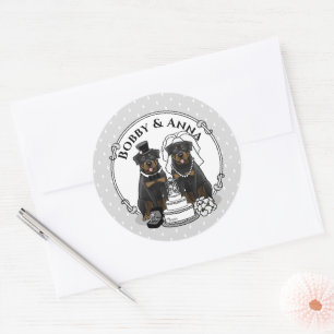 Wedding Rottweilers Bride and Groom Dogs Cute Classic Round Sticker