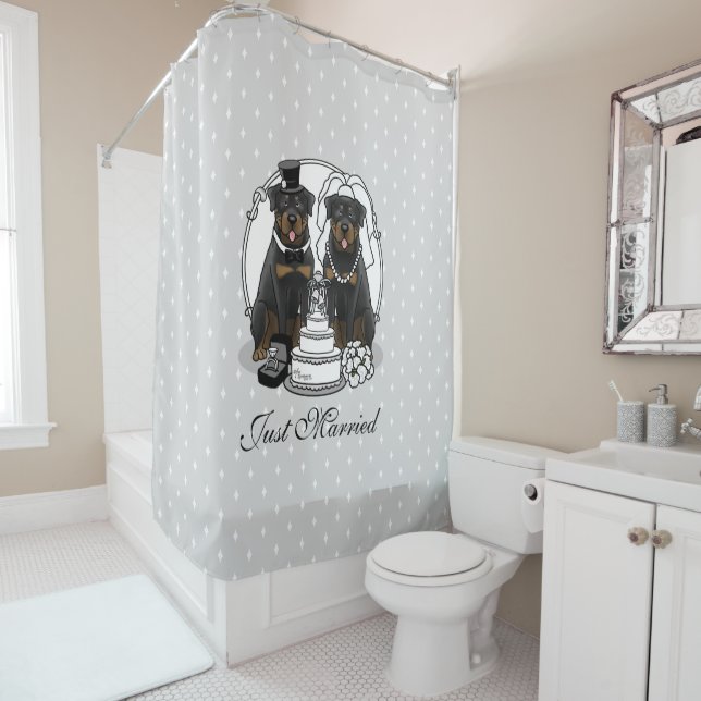 Wedding Rottweilers Bride and Groom Dogs Cute Shower Curtain (In Situ)