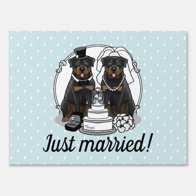 Wedding Rottweilers Bride and Groom Dogs Cute Sign (Back)