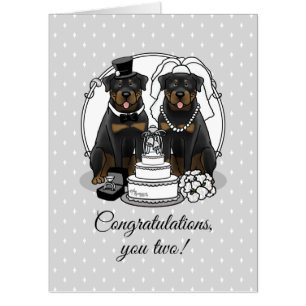 Wedding Rottweilers - Cute cartoon of a smiling br Card
