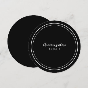 Wedding Round Custom Guest Black White Place Card