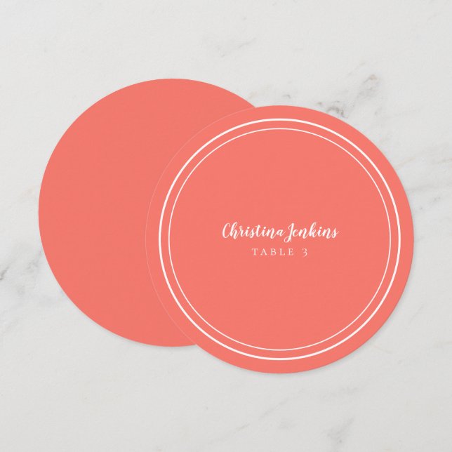 Wedding Round Custom Guest Table Coral Place Card (Front/Back)