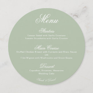 Wedding Round Sage Green Simple Calligraphy Script Menu