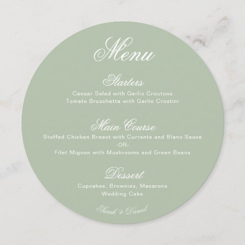 Wedding Round Sage Green Simple Calligraphy Script Menu