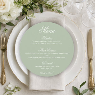 Wedding Round Sage Green Simple Calligraphy Script Menu