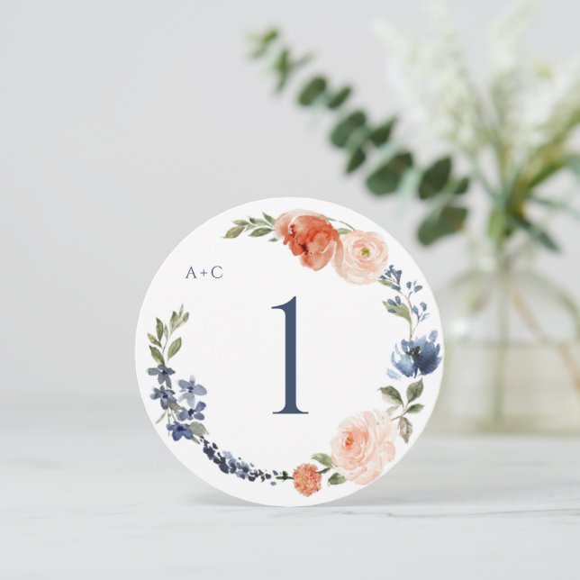 Wedding Round Table Numbers Peach & Dusty Blue (Standing Front)