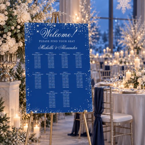Wedding royal blue silver glitter seat chart foam board
