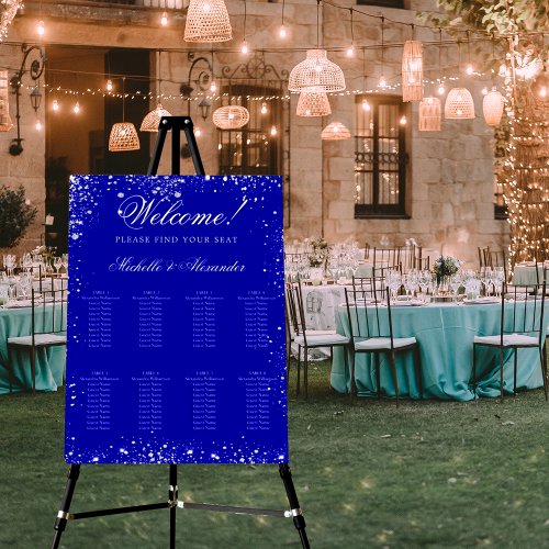 Wedding royal blue silver glitter seat chart foam board