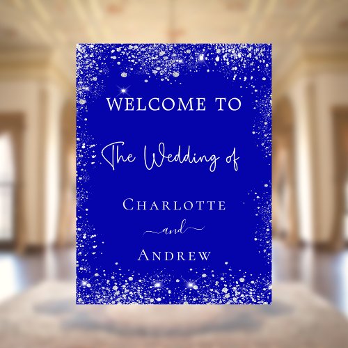 Wedding royal blue silver glitter welcome poster