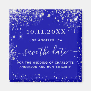 Wedding royal blue silver save the date magnet