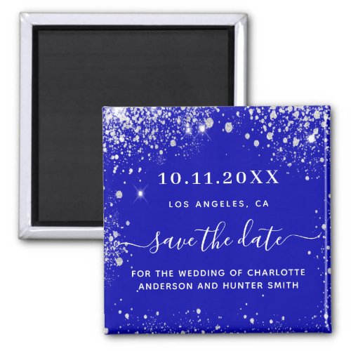 Wedding royal blue silver save the date magnet