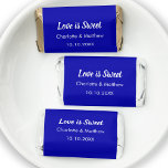 Wedding royal blue white Love is Sweet names favor<br><div class="desc">Royal blue background,  white text.  Personalize and add your names and the wedding date. Text: Love is Sweet</div>