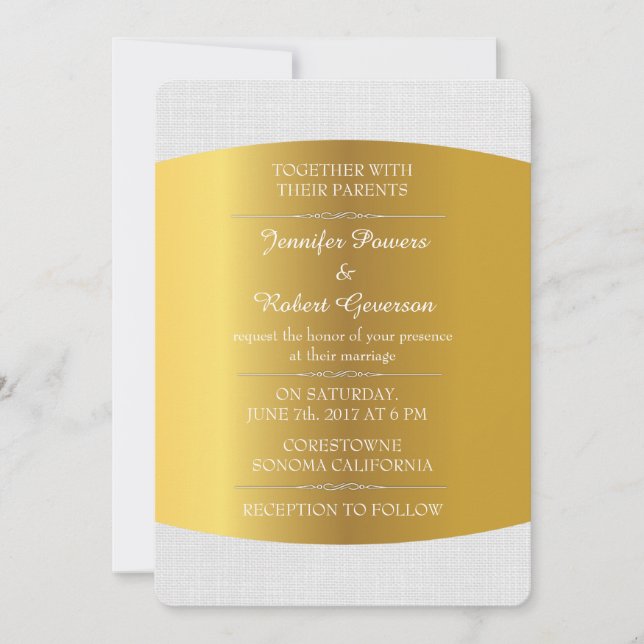 Wedding Royal Invitation Minimalism White Linen (Front)