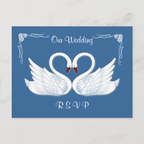 Wedding RSVP 2 white swans Postcard